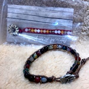 Handmade wrap and Beaded bracelet with bear paw.  Adjustable